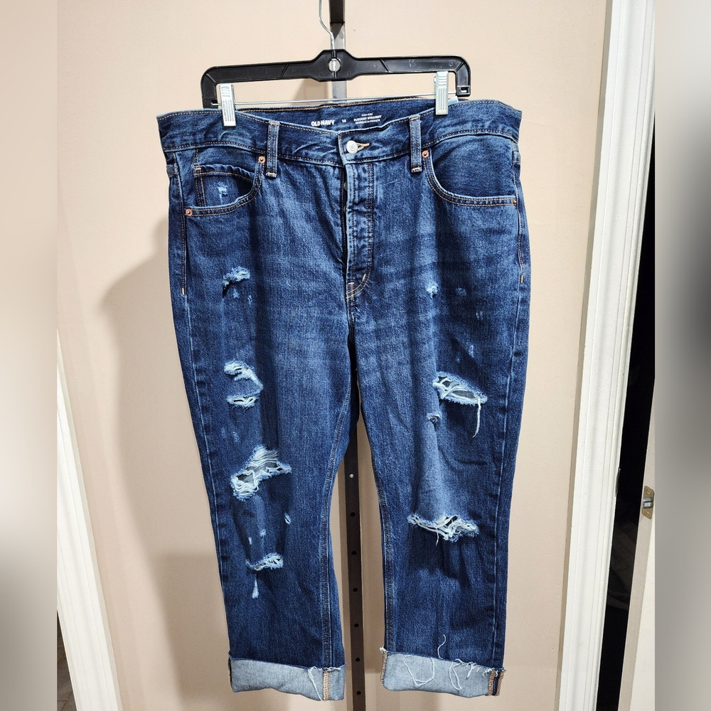 NWOT Old Navy High-Waisted Button-Fly Slouchy Straight Cropped Jeans Size 14 - Picture 2 of 15